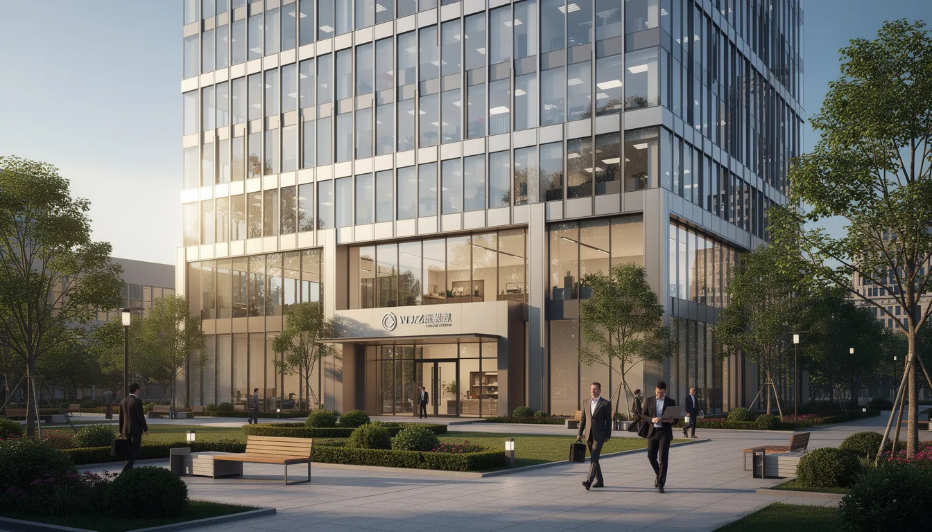The image depicts a modern office building exterior, symbolizing private business ownership and financial success. This structure represents the potential for high net worth through investments, assets, and the overall financial health of a business in today's market.